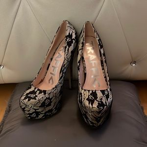 Cream And Black Laced Heels